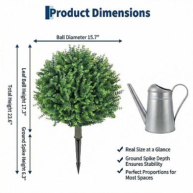 2pack UV Resistant Artificial Topiary Ball Trees, 24" Eucalyptus Boxwood Shrubs with Ground Spike