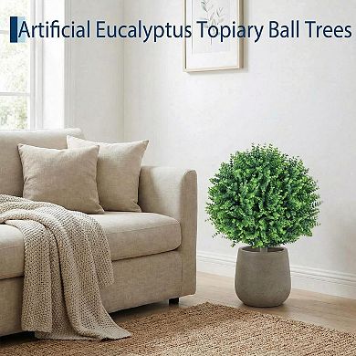 2pack UV Resistant Artificial Topiary Ball Trees, 24" Eucalyptus Boxwood Shrubs with Ground Spike