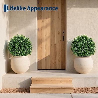 2pack UV Resistant Artificial Topiary Ball Trees, 24" Eucalyptus Boxwood Shrubs with Ground Spike