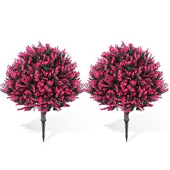 2pack UV Resistant Artificial Topiary Ball Trees, 24" Eucalyptus Boxwood Shrubs with Ground Spike