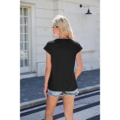 Women's Casual Shirt Cap Short Sleeve Summer Crew Neck Front Pleated Tops