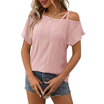 Women Summer Trendy Criss Cross Cold Shoulder Shirts Dressy Casual Tops