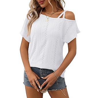 Women Summer Trendy Criss Cross Cold Shoulder Shirts Dressy Casual Tops