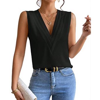 Womens Summer Tops V Neck Sleeveless Summer Casual Blouses
