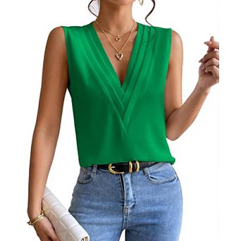 Womens Summer Tops V Neck Sleeveless Summer Casual Blouses