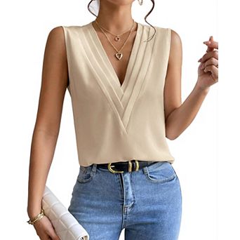 Womens Summer Tops V Neck Sleeveless Summer Casual Blouses