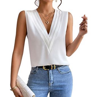 Womens Summer Tops V Neck Sleeveless Summer Casual Blouses