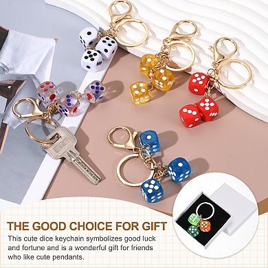 3Pcs Lucky Dice Keychain Charm, Resin 3D Cube Square Mini Dice Keyrings Holder with 3 Pendants