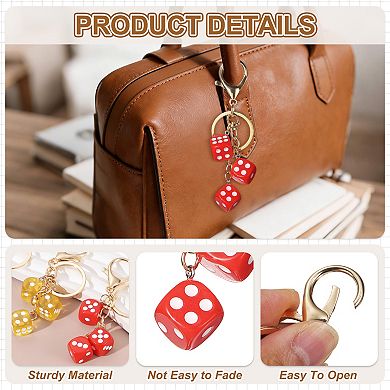 3Pcs Lucky Dice Keychain Charm, Resin 3D Cube Square Mini Dice Keyrings Holder with 3 Pendants
