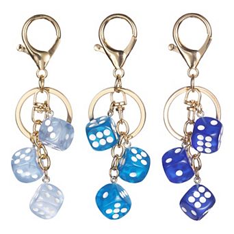 3 pc Lucky Dice Keychain Charm, Resin 3D Cube Square Mini Dice Keyrings Holder with 3 Pendants
