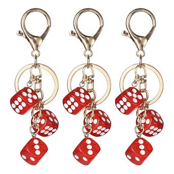 3 pc Lucky Dice Keychain Charm, Resin 3D Cube Square Mini Dice Keyrings Holder with 3 Pendants