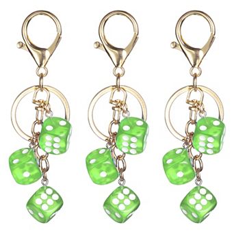 3 pc Lucky Dice Keychain Charm, Resin 3D Cube Square Mini Dice Keyrings Holder with 3 Pendants