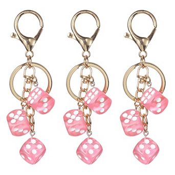 3 pc Lucky Dice Keychain Charm, Resin 3D Cube Square Mini Dice Keyrings Holder with 3 Pendants
