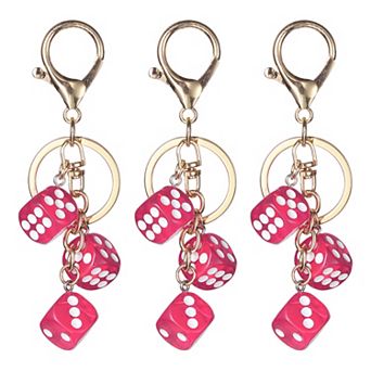 3 pc Lucky Dice Keychain Charm, Resin 3D Cube Square Mini Dice Keyrings Holder with 3 Pendants