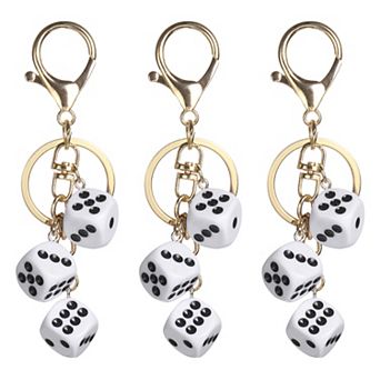 3 pc Lucky Dice Keychain Charm, Resin 3D Cube Square Mini Dice Keyrings Holder with 3 Pendants