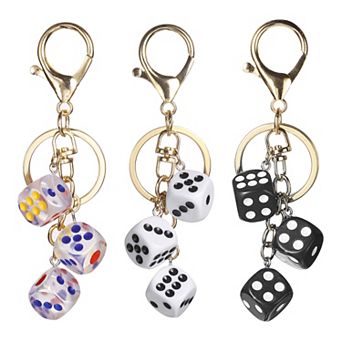3 pc Lucky Dice Keychain Charm, Resin 3D Cube Square Mini Dice Keyrings Holder with 3 Pendants