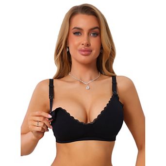 Nursing Bra for Women Deep V Lace Trim Seamless Wireless Maternity Breastfeeding Pregnancy Bralette