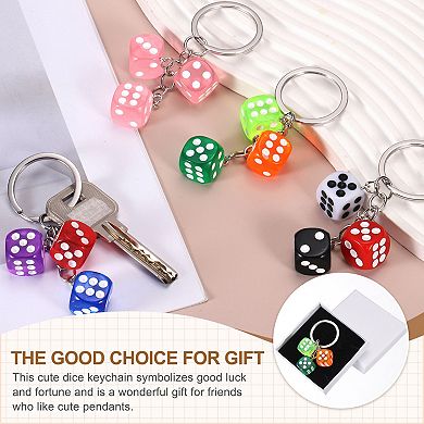 4 Pcs Lucky Dice Keychain Charm, Resin 3D Cube Square Mini Dice Keyring with 3 Pendants