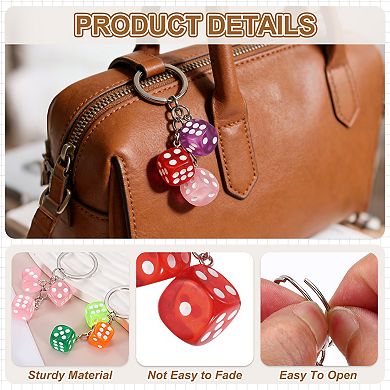 4 Pcs Lucky Dice Keychain Charm, Resin 3D Cube Square Mini Dice Keyring with 3 Pendants