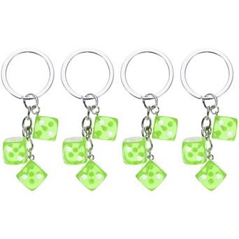 4 pc Lucky Dice Keychain Charm, Resin 3D Cube Square Mini Dice Keyring with 3 Pendants