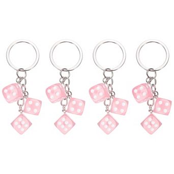 4 pc Lucky Dice Keychain Charm, Resin 3D Cube Square Mini Dice Keyring with 3 Pendants