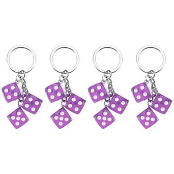 4 pc Lucky Dice Keychain Charm, Resin 3D Cube Square Mini Dice Keyring with 3 Pendants
