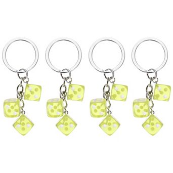 4 pc Lucky Dice Keychain Charm, Resin 3D Cube Square Mini Dice Keyring with 3 Pendants