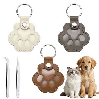 3 Pack Dog Fur Storage Keychain, Paw Shaped, Pet Hair Keepsake Keyrings with Tweezers