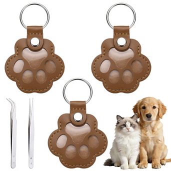 3 Pack Dog Fur Storage Keychain, Paw Shaped, Pet Hair Keepsake Keyrings with Tweezers