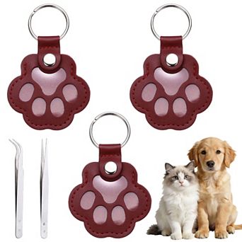 3 Pack Dog Fur Storage Keychain, Paw Shaped, Pet Hair Keepsake Keyrings with Tweezers