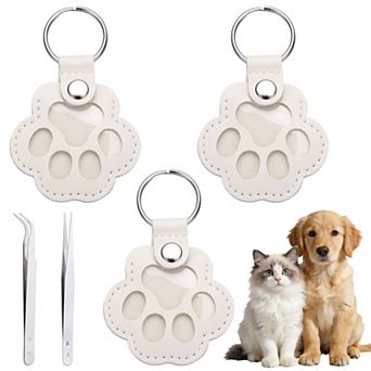3 Pack Dog Fur Storage Keychain, Paw Shaped, Pet Hair Keepsake Keyrings with Tweezers