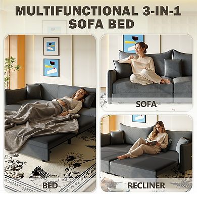 CEWOR 81.9" King Pull Out Sofa Bed with 3 Pillows, for Small Space, Living Room,Apartment