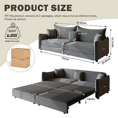 CEWOR 81.9" King Pull Out Sofa Bed with 3 Pillows, for Small Space, Living Room,Apartment