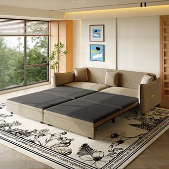CEWOR 81.9" King Pull Out Sofa Bed with 3 Pillows, for Small Space, Living Room,Apartment