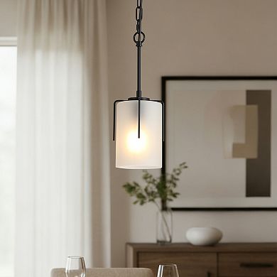 1 Light Modern Adjustable Cylindrical Pendant Light with White Glass Shade