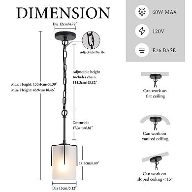 1 Light Modern Adjustable Cylindrical Pendant Light with White Glass Shade