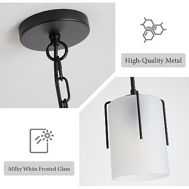 1 Light Modern Adjustable Cylindrical Pendant Light with White Glass Shade