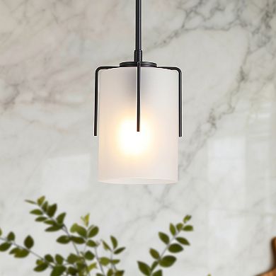 1 Light Modern Adjustable Cylindrical Pendant Light with White Glass Shade