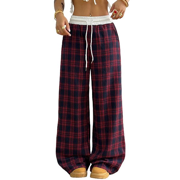 Women's Wide Leg Pants Elastic High Waist Drawstring Loose