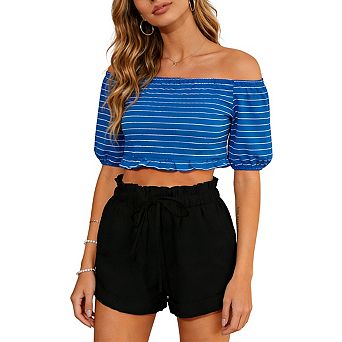 Women's Ruffled High Waist Shorts Drawstring Waist Loose Fit Casual Lightweight Summer Shorts