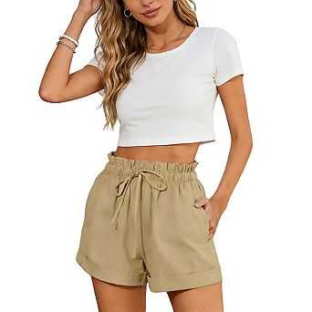 Women's Ruffled High Waist Shorts Drawstring Waist Loose Fit Casual Lightweight Summer Shorts