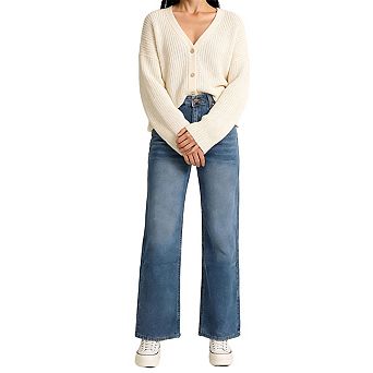 Women's Mid Rise Straight Leg Jeans Denim Pants with Button Fly Closure Casual Trousers