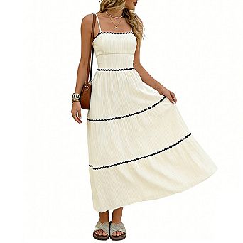 Women's Spaghetti Strap Maxi Dress Back Bow Tie Tiered Maxi Dress Sleeveless Summer Long Dress