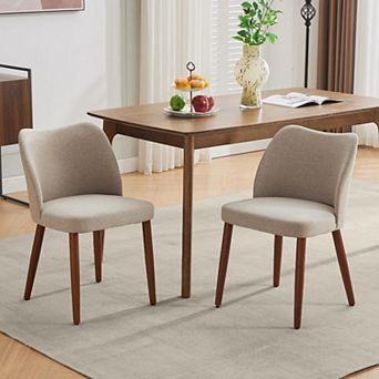 Linen Dining Chairs Set of 2 Upholstered Fabric Dining Chair with Wood Legs, Wing Backrest