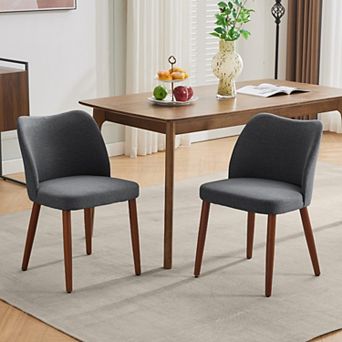 Linen Dining Chairs Set of 2 Upholstered Fabric Dining Chair with Wood Legs, Wing Backrest