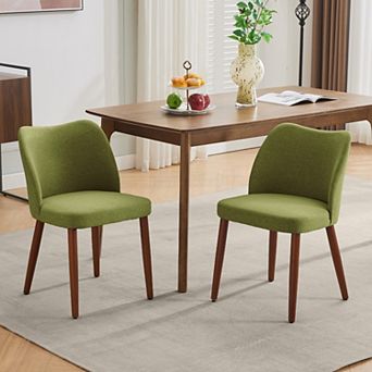 Linen Dining Chairs Set of 2 Upholstered Fabric Dining Chair with Wood Legs, Wing Backrest