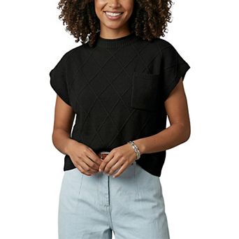 Women's Plus Size Knit Vest Top Cap Sleeve Crew Neck Pocketed Sweater Vest for Casual Layering