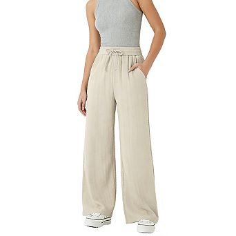 Women's Elastic High Waist Palazzo Pants Drawstring Loose Wide Leg Trousers with Side Pockets