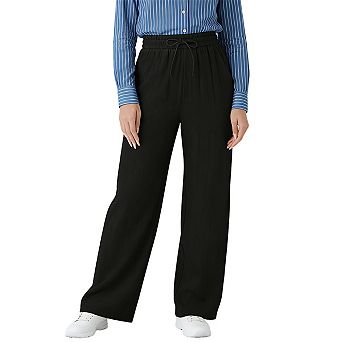 Women's Elastic High Waist Palazzo Pants Drawstring Loose Wide Leg Trousers with Side Pockets