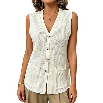 Women's Casual Button Front Knit Vest Sleeveless Cardigan Sweater Tank for Everyday Wear